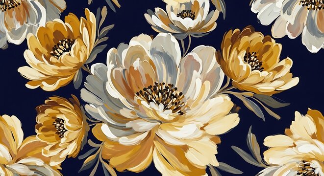 Seamless abstract floral pattern with large painterly flowers