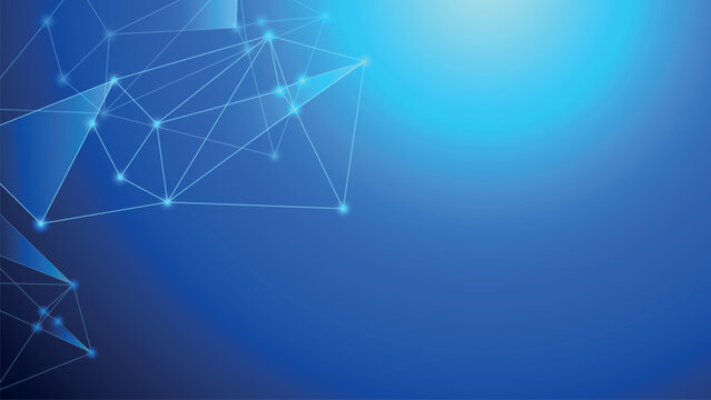 Abstract blue background with glowing interconnected dots and lines forming a digital network pattern.