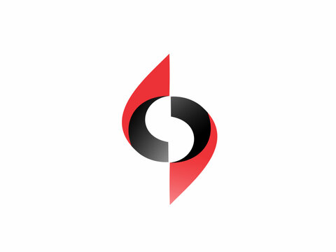 Abstract vector logo design featuring two interlocking curved shapes in red and black, forming a dynamic 'S' letter or infinity symbol.