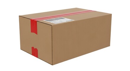  Brown cardboard parcel box with tape, delivery concept.