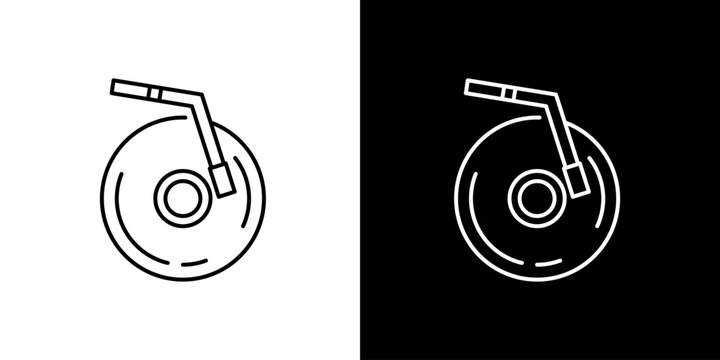 Minimalist outline icon of a classic vinyl record player, representing vintage music, sound, and retro entertainment culture for modern digital designs