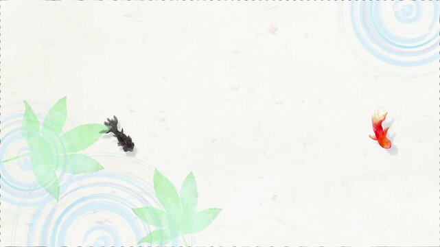 Watercolor Japanese Goldfish Pond Top View Seamless Loop Background,Swimming Kingyo with Water Ripples 4K｜水彩　金魚　池　背景　ループ　和風　夏　動画素材　和　4k　social media,youtube　和紙