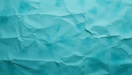 Obraz premium Crumpled teal paper texture background with folded creases and mottled stains. Abstract turquoise parchment surface with aged, grungy details and artistic ripples for creative design projects.