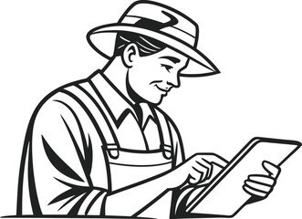 Modern Farmer Using Digital Tablet for Smart Agriculture and Crop Management