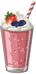 Pink Berry Smoothie with Whipped Cream and Fresh Fruit Topping