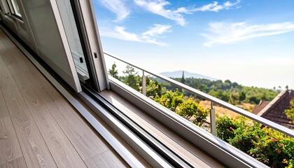 Sliding glass door open to a scenic balcony view