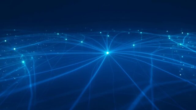Digital Network: A luminous network of interconnected lines and points illuminates a deep blue backdrop, symbolizing the complex web of global communication and data exchange.
