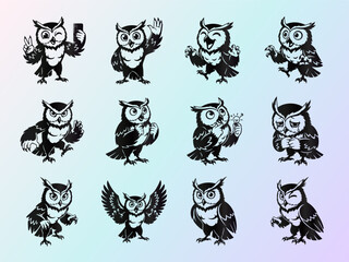 Expressive Cartoon Owl Mascot Character Set. Diverse Emotions, Poses, and Actions Vector Collection