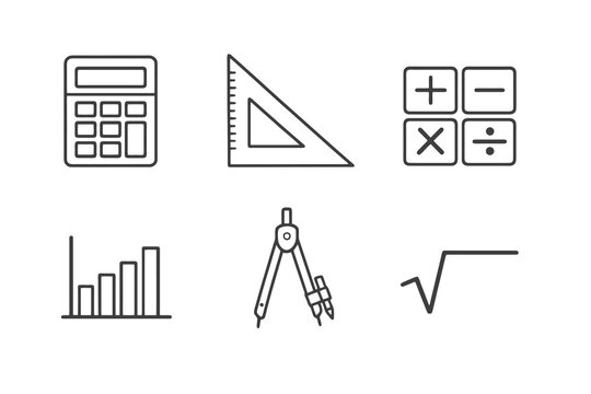 Mathematics outline icon set. Monochrome editable stroke vector collection isolated on transparent background for education, school material and e-learning design.