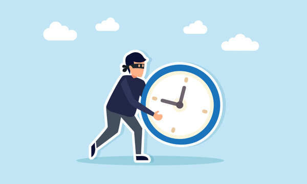 Thief Stealing Clock Illustration of Time Corruption in Business Management