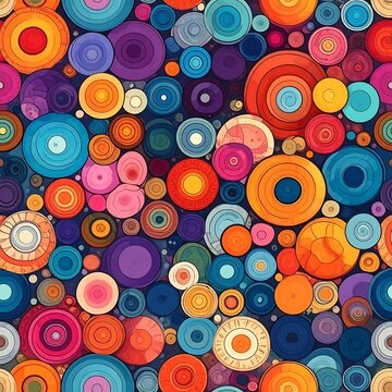 A vibrant, multicolored abstract composition of various sized circles