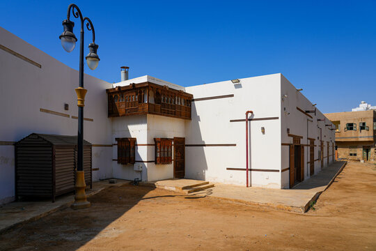 Traditional street and restored architecture in Yanbu's Al-Balad district, Saudi Arabia