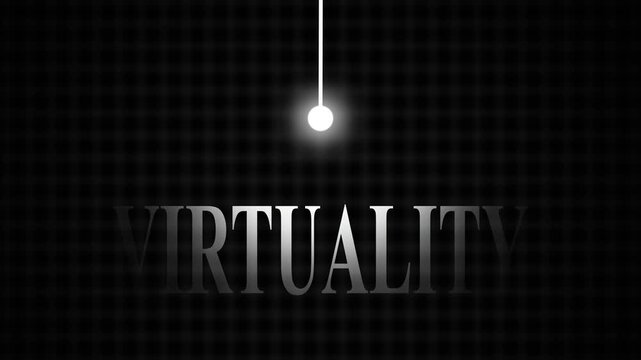 Virtuality Text Animation with Glowing Light Effect on Dark Grid Background for Virtual Reality and Metaverse Concept
