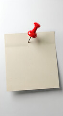 Sticky note with red thumbtack on white background for organization and reminders