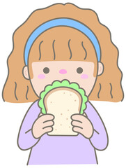 Happy Curly Hair Woman Eating Sandwich Breakfast for Morning Routine and Healthy Lifestyle