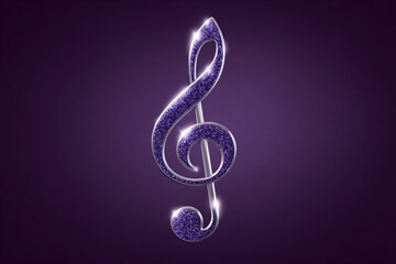 Obraz premium Sparkling purple treble clef on elegant dark background