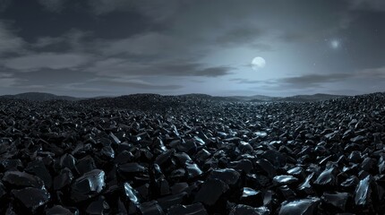Fototapeta premium Dark Rocky Terrain Under Lunar Glow