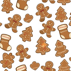 Pixel Art Christmas Cookies Pattern Featuring Gingerbread Men and Trees White