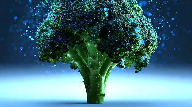 A detailed capture of fresh broccoli, it showcases vibrant green hues and a structured appearance. It's a testament to nature's artistry