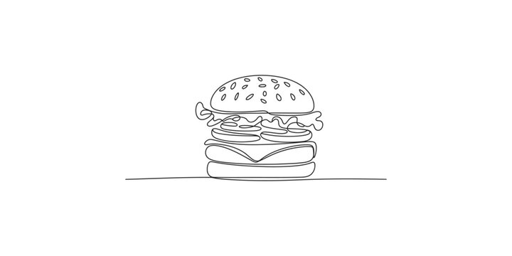 Simple line art illustration of a hamburger with sesame seeds on a white background
