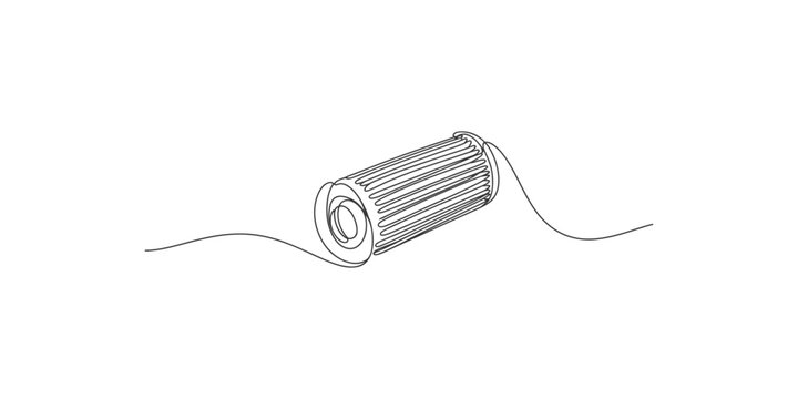 A minimalist black and white line art illustration showing a spool of thread or wire unwinding.