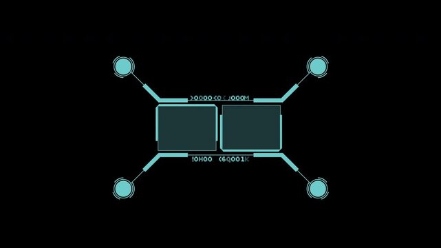 futuristic blue hud callout interface animation with connected digital nodes and data panel network technology background