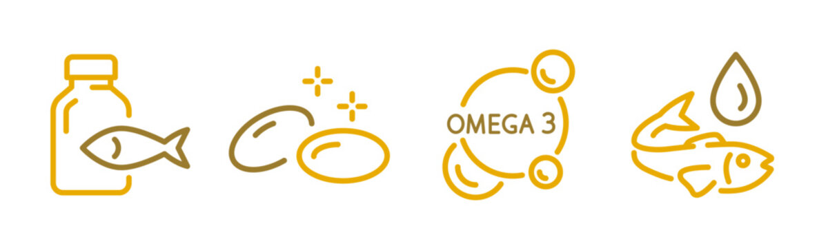 fish oil line icon set
