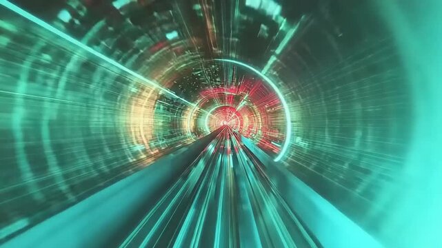 Futuristic Tunnel with Neon Lights and Motion.