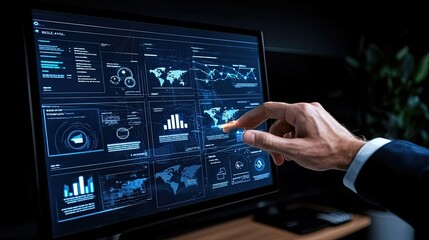 Data analysis action in modern office business dashboard digital environment professional viewpoint