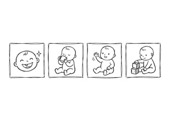 Baby activities set, illustration in doodle style, isolated on transparent background