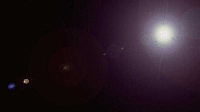 HD abstract digital purple lens flare with noise and light leaks on a dark black background