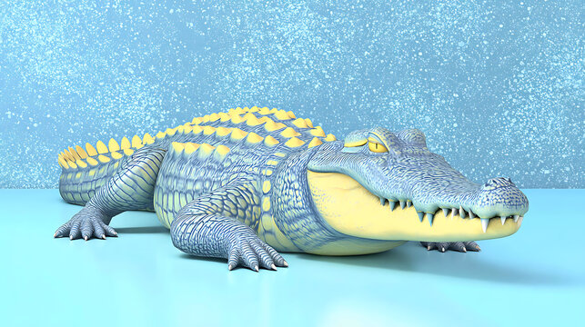 A fierce alligator with formidable appearance on display. The reptile displays a textured skin and a menacing gaze.