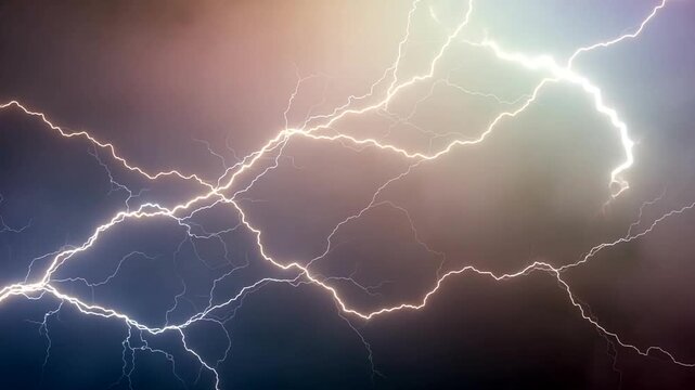 Dramatic lightning strikes illuminate stormy sky