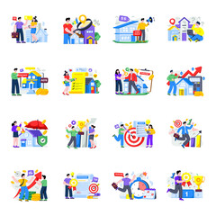 Fototapeta premium Set of Car Dealership and Banking Flat Illustrations