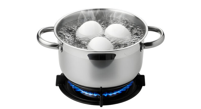 Whole Eggs Boiling in Hot Water Inside Cooking Pot