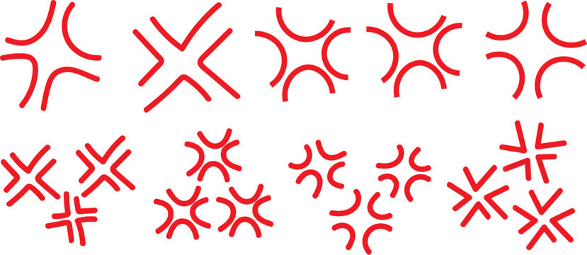 Angry emotion symbol set red outline comic irritation marks collection vector