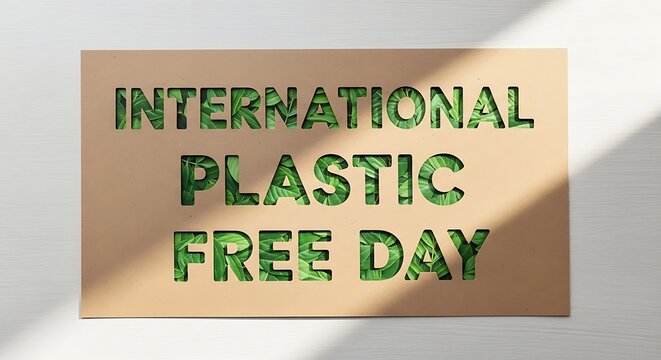 Global Awareness for a Plastic-Free Future Eco-Friendly Message Displayed with Green Leaves and Cardboard Cutout, Promoting Sustainable Environmental Practices