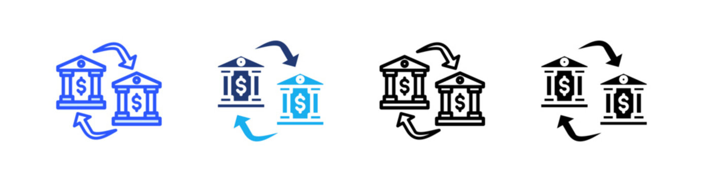 Bank Transfer Multiple Style Icon Set Vector 
