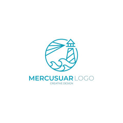 Lighthouse logo, Lighthouse logo with bright lights towards the ocean.