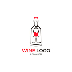 wine logo and a bottle of alcoholic beverage, line style design