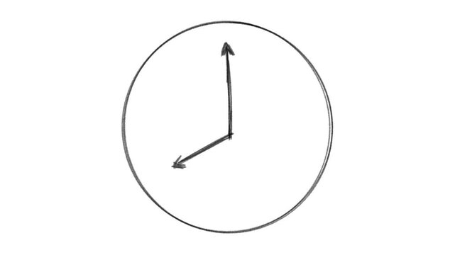 frame by frame clock ticking stop motion animation on a white and black background, perfect for motion graphics, comics, or energetic