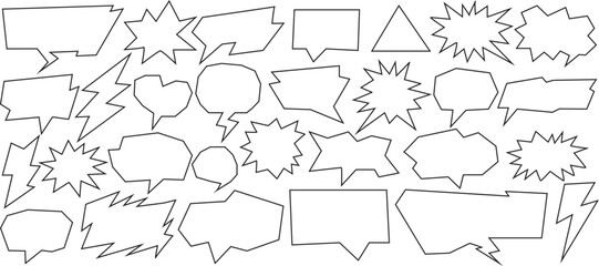 Comic speech bubbles and explosion shapes outline set pop art style vector illustration © Satou Akira