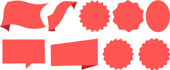 Coral speech bubble and badge label vector set, flat sticker shapes for sale promotion and message design