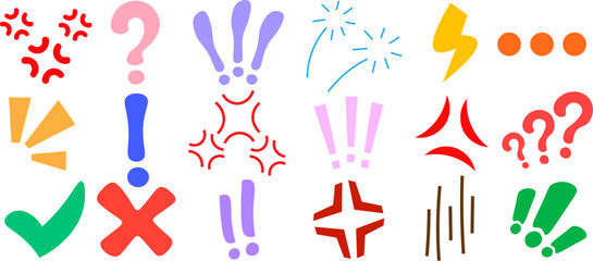 Flat colorful punctuation symbols set with question marks and exclamation icons