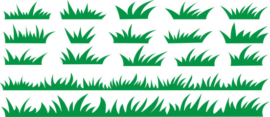 Green grass borders set, lawn and meadow silhouette collection