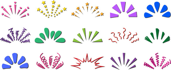 Hand drawn burst elements set with shadow effect, doodle explosion and decorative accent collection