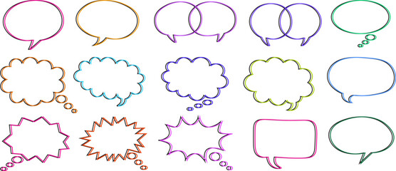 Hand drawn colorful speech bubbles and thought clouds collection comic style vector illustration
