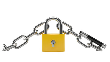 Yellow padlock securing chain