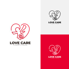Hand care logo with love design social , line style design, heart icon