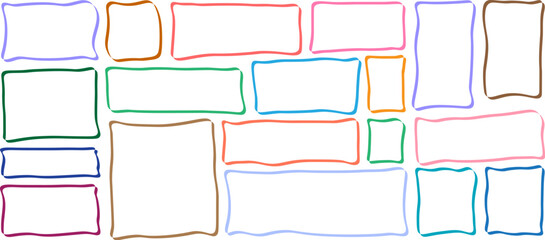 Hand drawn wavy rectangle frames set, colorful organic border shapes vector